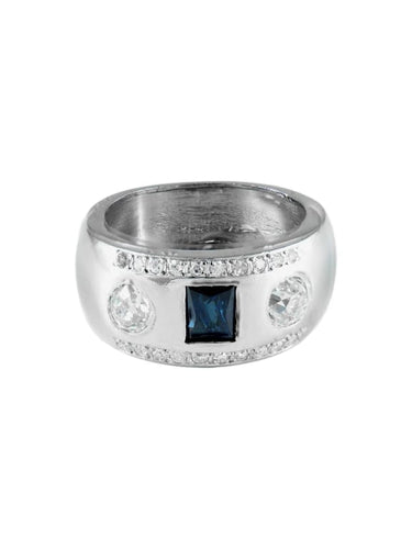 Bague 52 Art déco - Bague chevalière en platine 850 saphir et diamants 58 Facettes