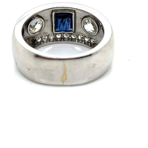 Bague 52 Art déco - Bague chevalière en platine 850 saphir et diamants 58 Facettes