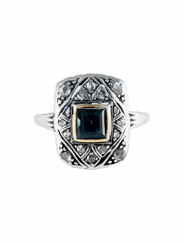 Bague 55 Bague ancienne en or jaune et blanc, saphir et diamants 58 Facettes