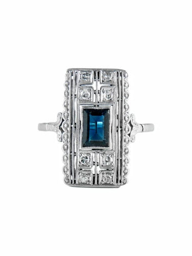 Bague 50.5 Bague ancienne - Saphir et diamants en or blanc et platine (circa 1910) 58 Facettes