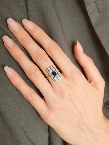 Bague 50.5 Bague ancienne - Saphir et diamants en or blanc et platine (circa 1910) 58 Facettes