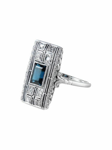 Bague 50.5 Bague ancienne - Saphir et diamants en or blanc et platine (circa 1910) 58 Facettes