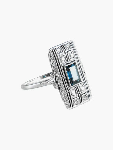 Bague 50.5 Bague ancienne - Saphir et diamants en or blanc et platine (circa 1910) 58 Facettes