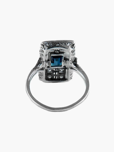 Bague 50.5 Bague ancienne - Saphir et diamants en or blanc et platine (circa 1910) 58 Facettes