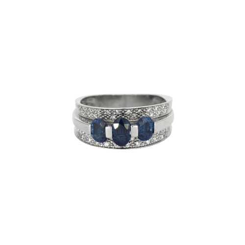 Bague 54 Bague jonc - Or blanc 750, saphirs et diamants 58 Facettes