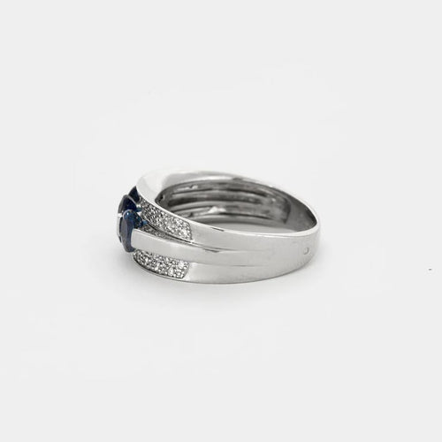 Bague 54 Bague jonc - Or blanc 750, saphirs et diamants 58 Facettes