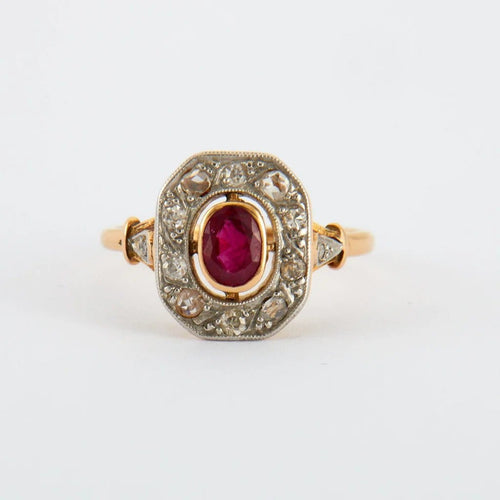 Bague 56 Bague ancienne en or blanc et jaune, rubis et diamants 58 Facettes