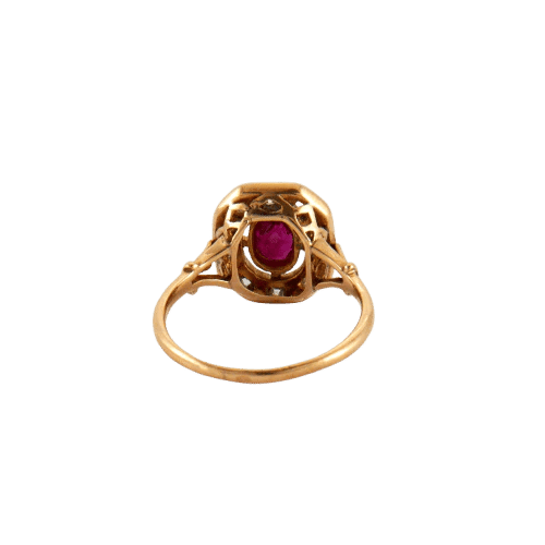 Bague 56 Bague ancienne en or blanc et jaune, rubis et diamants 58 Facettes