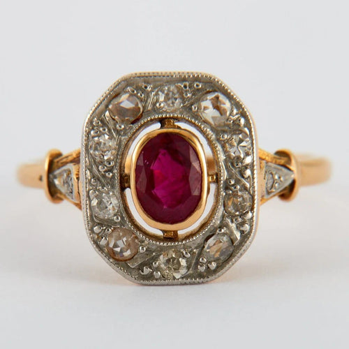 Bague 56 Bague ancienne en or blanc et jaune, rubis et diamants 58 Facettes
