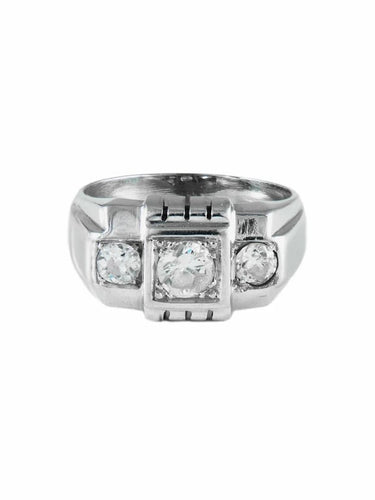 Bague 55 Bague Rivière - Chevalière en or blanc 750 sertie de diamants 58 Facettes