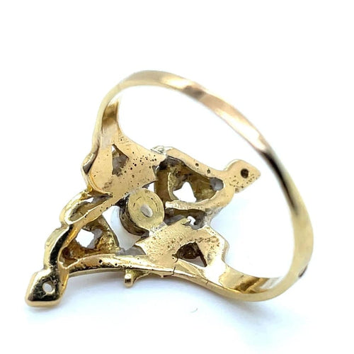 Bague 57 Bague Art Nouveau en or jaune 750, perle et diamants 58 Facettes