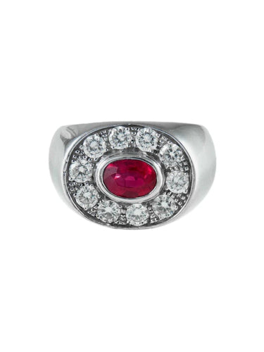 Bague 60 Chevalière - Bague en or blanc, rubis et diamants 58 Facettes