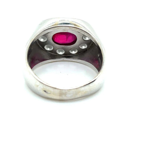 Bague 60 Chevalière - Bague en or blanc, rubis et diamants 58 Facettes