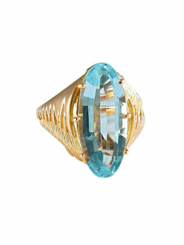 Bague 47 Bague en or jaune 18 carats avec aigue-marine taille navette 58 Facettes