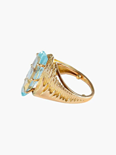 Bague 47 Bague en or jaune 18 carats avec aigue-marine taille navette 58 Facettes