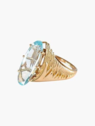 Bague 47 Bague en or jaune 18 carats avec aigue-marine taille navette 58 Facettes
