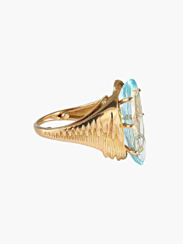 Bague 47 Bague en or jaune 18 carats avec aigue-marine taille navette 58 Facettes