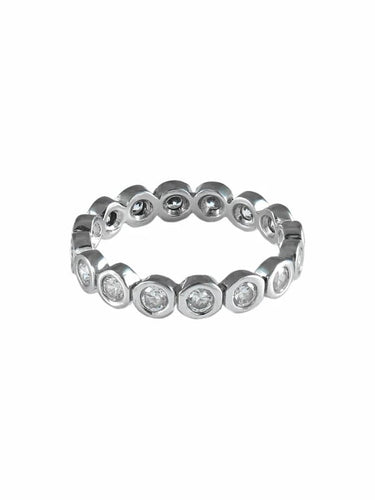 Bague 55 Alliance - Bague tour complet en or blanc 750, diamants 58 Facettes