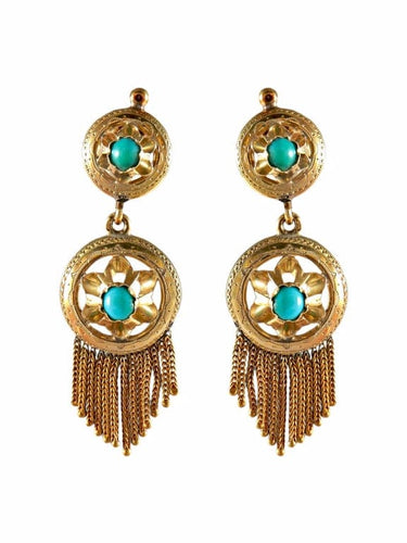 Boucles d'oreilles Boucles d’oreilles anciennes en or jaune 18K et turquoises 58 Facettes
