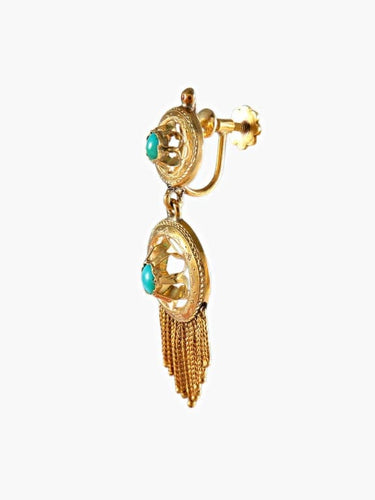 Boucles d'oreilles Boucles d’oreilles anciennes en or jaune 18K et turquoises 58 Facettes