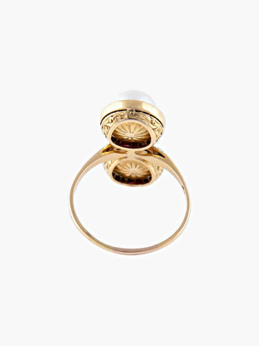Bague 67 Bague ancienne Toi & Moi en or jaune, perles et rubis 58 Facettes