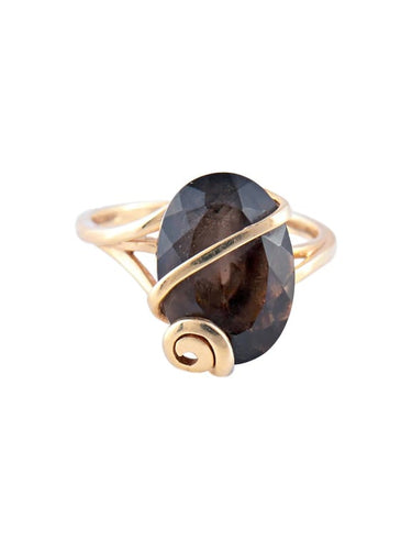 Bague 54 Bague en or jaune avec quartz fumé 58 Facettes