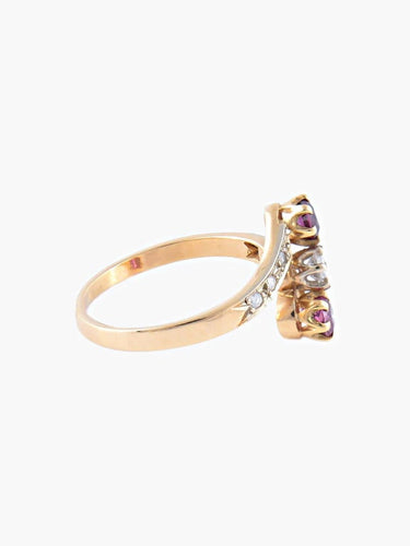 Bague 51 Bague trilogie rubis et diamants en or jaune 750 58 Facettes