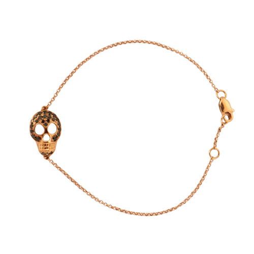 Bracelet STEFFERE - Bracelet tête de mort en or rose et diamants noirs 58 Facettes