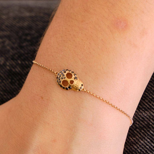 Bracelet STEFFERE - Bracelet tête de mort en or rose et diamants noirs 58 Facettes