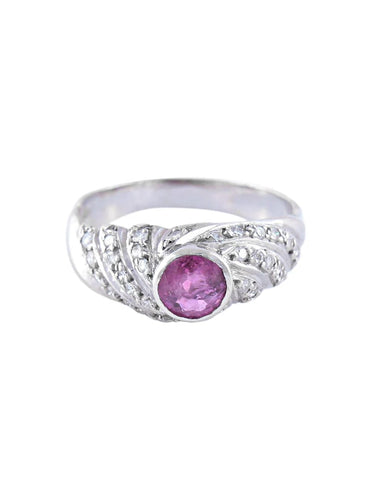 Bague 53 Bague jonc en or rhodié, saphir rose et diamants 58 Facettes
