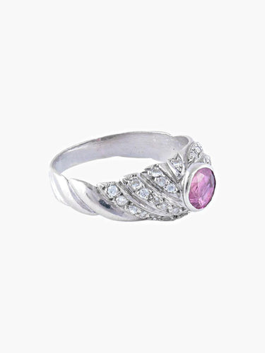 Bague 53 Bague jonc en or rhodié, saphir rose et diamants 58 Facettes
