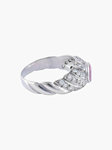 Bague 53 Bague jonc en or rhodié, saphir rose et diamants 58 Facettes