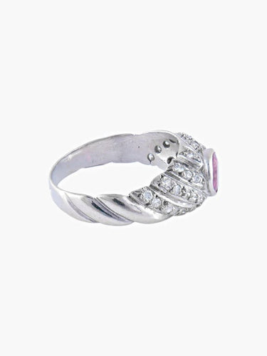 Bague 53 Bague jonc - godrons en or blanc 18K saphir rose et diamants 58 Facettes
