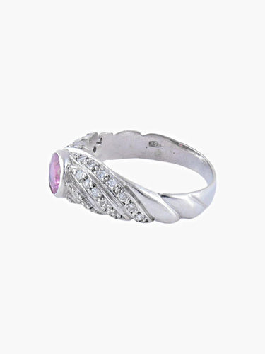 Bague 53 Bague jonc en or rhodié, saphir rose et diamants 58 Facettes