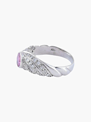 Bague 53 Bague jonc - godrons en or blanc 18K saphir rose et diamants 58 Facettes