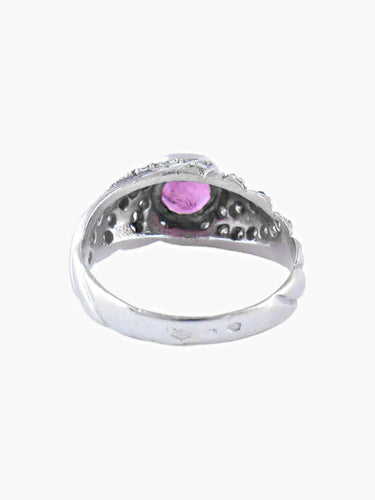 Bague 53 Bague jonc en or rhodié, saphir rose et diamants 58 Facettes
