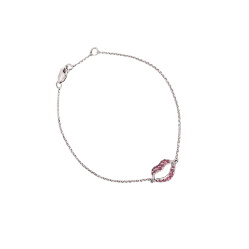 Bracelet STEFFERE - Bracelet motif bouche en or blanc et saphirs roses 58 Facettes