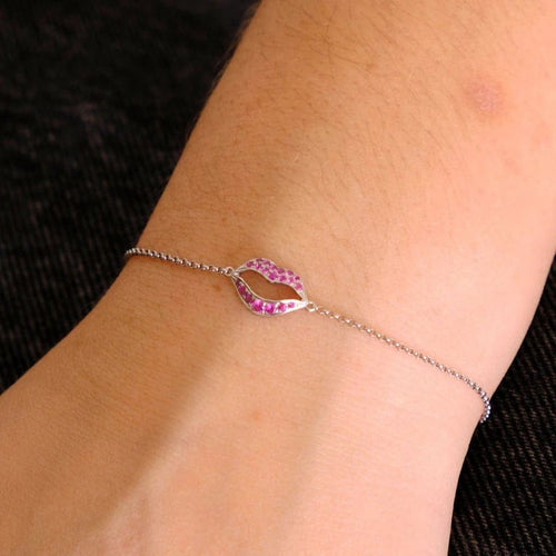 Bracelet STEFFERE - Bracelet motif bouche en or blanc et saphirs roses 58 Facettes