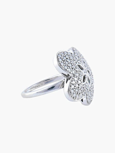 Bague 51 Bague fleur en or blanc 750 pavée de diamants 58 Facettes