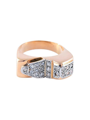 Bague 57 Bague tank asymétrique en or jaune et platine, diamants 58 Facettes