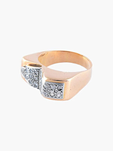 Bague 57 Bague tank asymétrique en or jaune et platine, diamants 58 Facettes