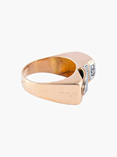Bague 57 Bague tank asymétrique en or jaune et platine, diamants 58 Facettes