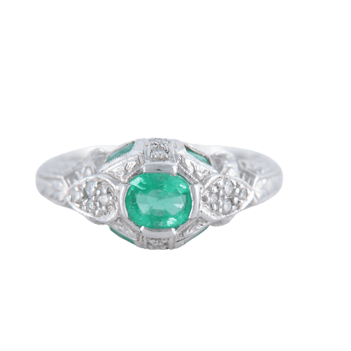 Bague 53 Bague Art déco en platine avec émeraude et diamants 58 Facettes 1