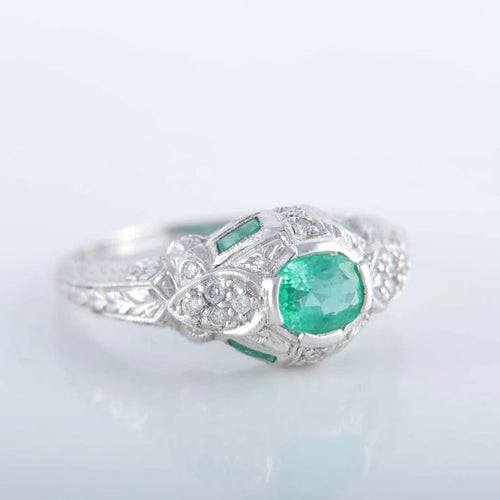 Bague 53 Bague Art déco en platine avec émeraude et diamants 58 Facettes 1