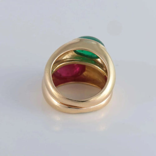 Bague 50 Poiray Double jonc - Bague en or jaune 18 ct rubis et émeraude 58 Facettes 1
