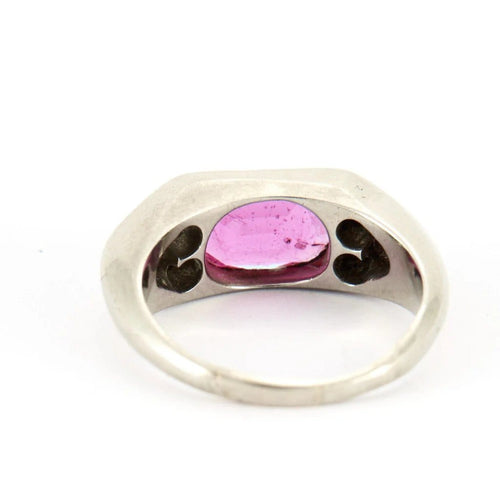 Bague Bague jonc Art déco en or blanc, pierre rouge/rose et diamants 58 Facettes