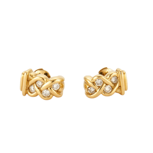 Boucles d'oreilles GROSPIRON Joaillerie - Demi-créoles en or jaune 750 serties de diamants 58 Facettes