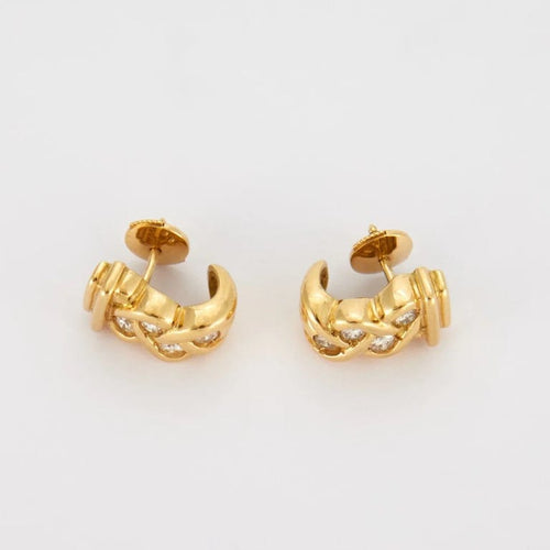 Boucles d'oreilles GROSPIRON Joaillerie - Demi-créoles en or jaune 750 serties de diamants 58 Facettes
