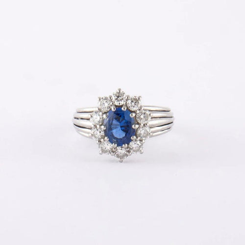 Bague 60 Bague jonc marguerite en platine, saphir de Ceylan et diamants 58 Facettes