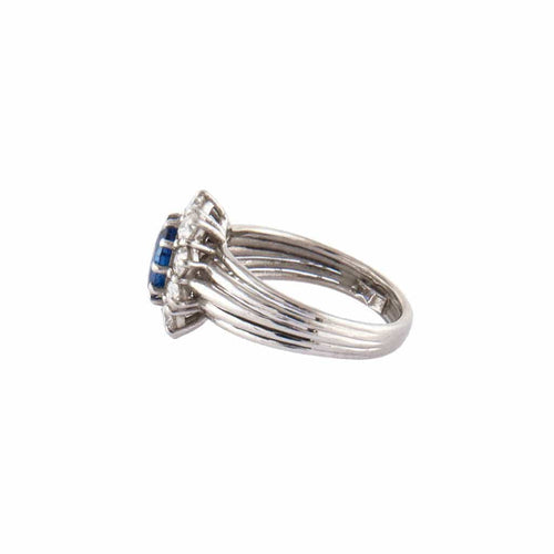 Bague 60 Bague jonc marguerite en platine, saphir de Ceylan et diamants 58 Facettes